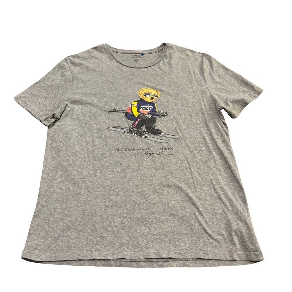 Polo Ralph Lauren Mens Gray Polo Bear Skiing Graphic T-Shirt Size Large